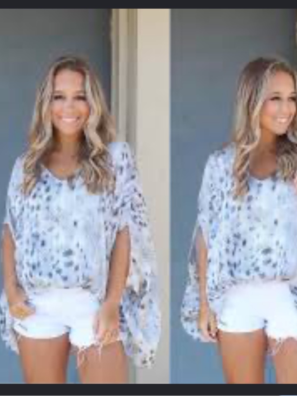 Tyche Light Blue Printed Sheer Poncho Blouse